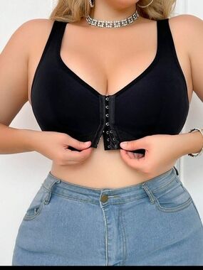 Front Closure Black Supportive Bra Black
